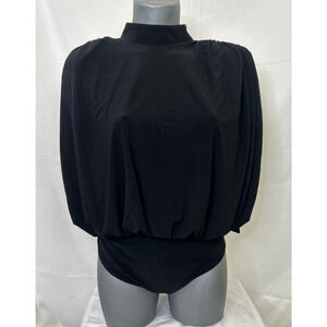 NWT EXPRESS Black Padded Cap Sleeve Crew Neck Thong Bodysuit Size Medium Charity